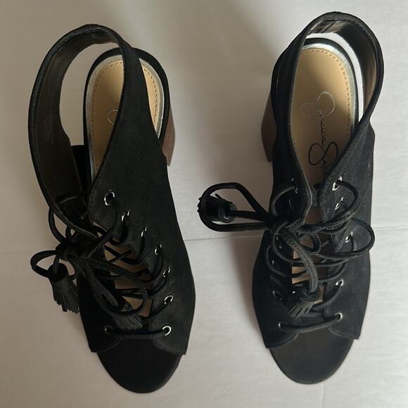 Jessica Simpson Chunky Heel Sandals Lace Up Goth Witchy Boho Black Women's 7 - Picture 6 of 15